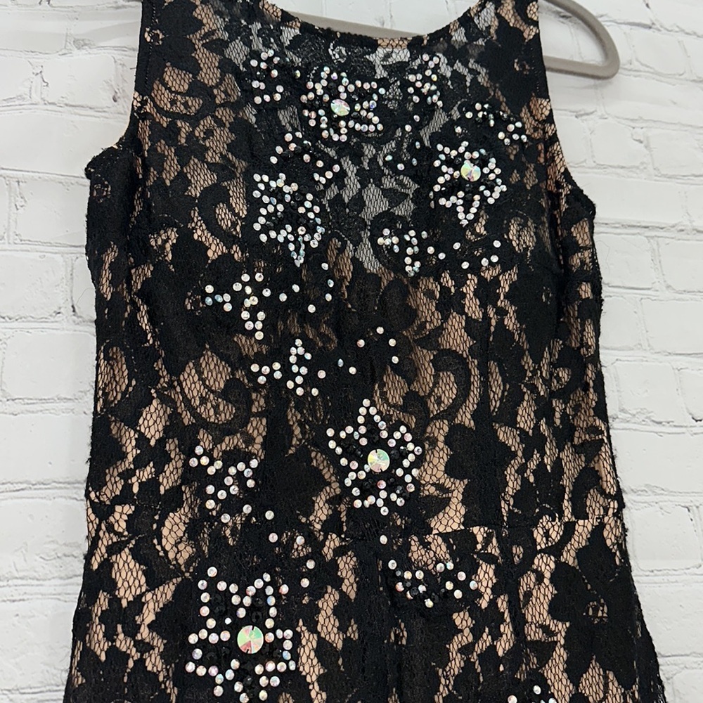 Jovani Black Lace Swarovski stoned Jumpsuit with nude underlay very soft stretch - Picture 4 of 8